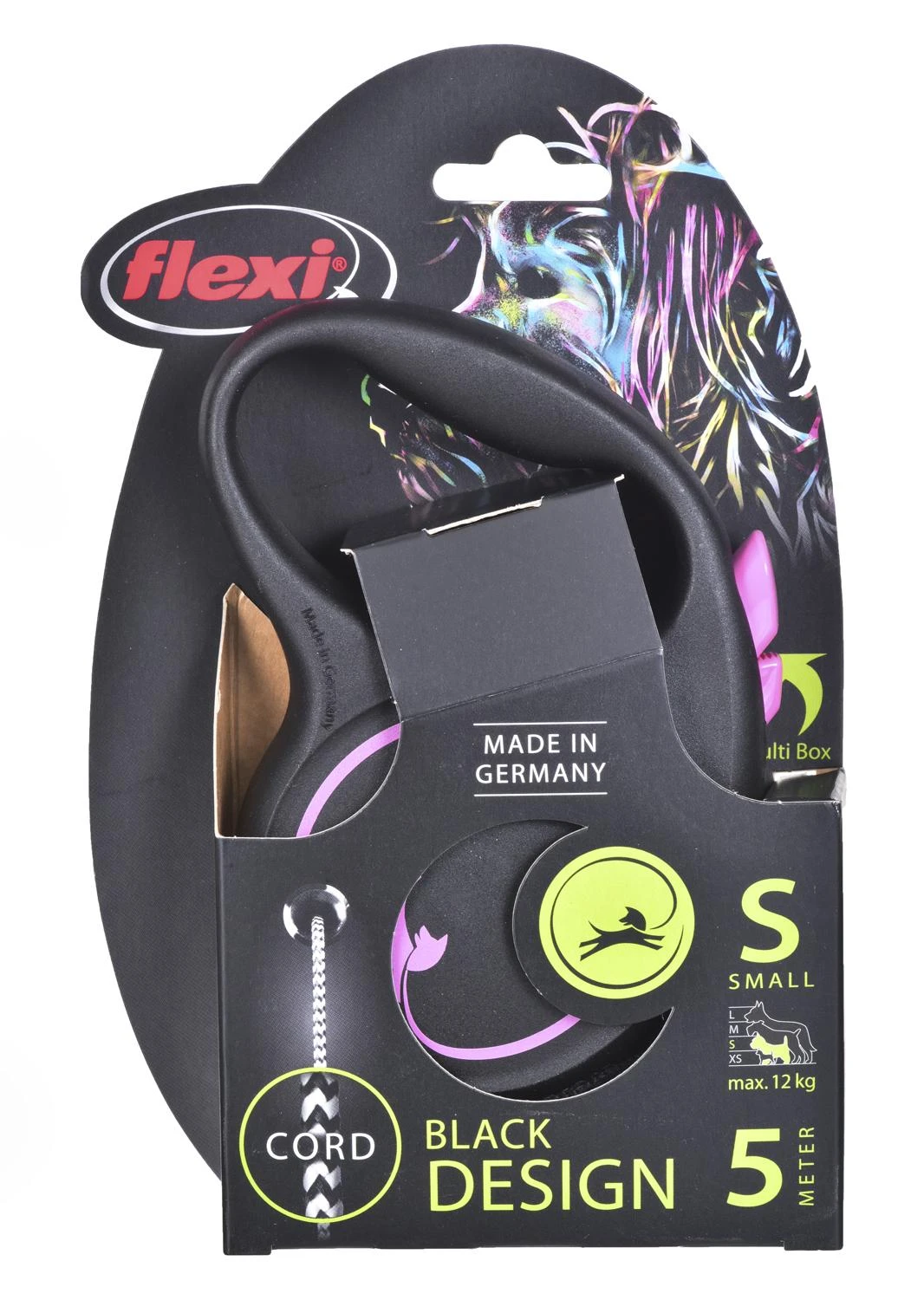 Flexi Black Design S pavadėlis šunims iki 12kg virvinis 5m rožinės spalvos