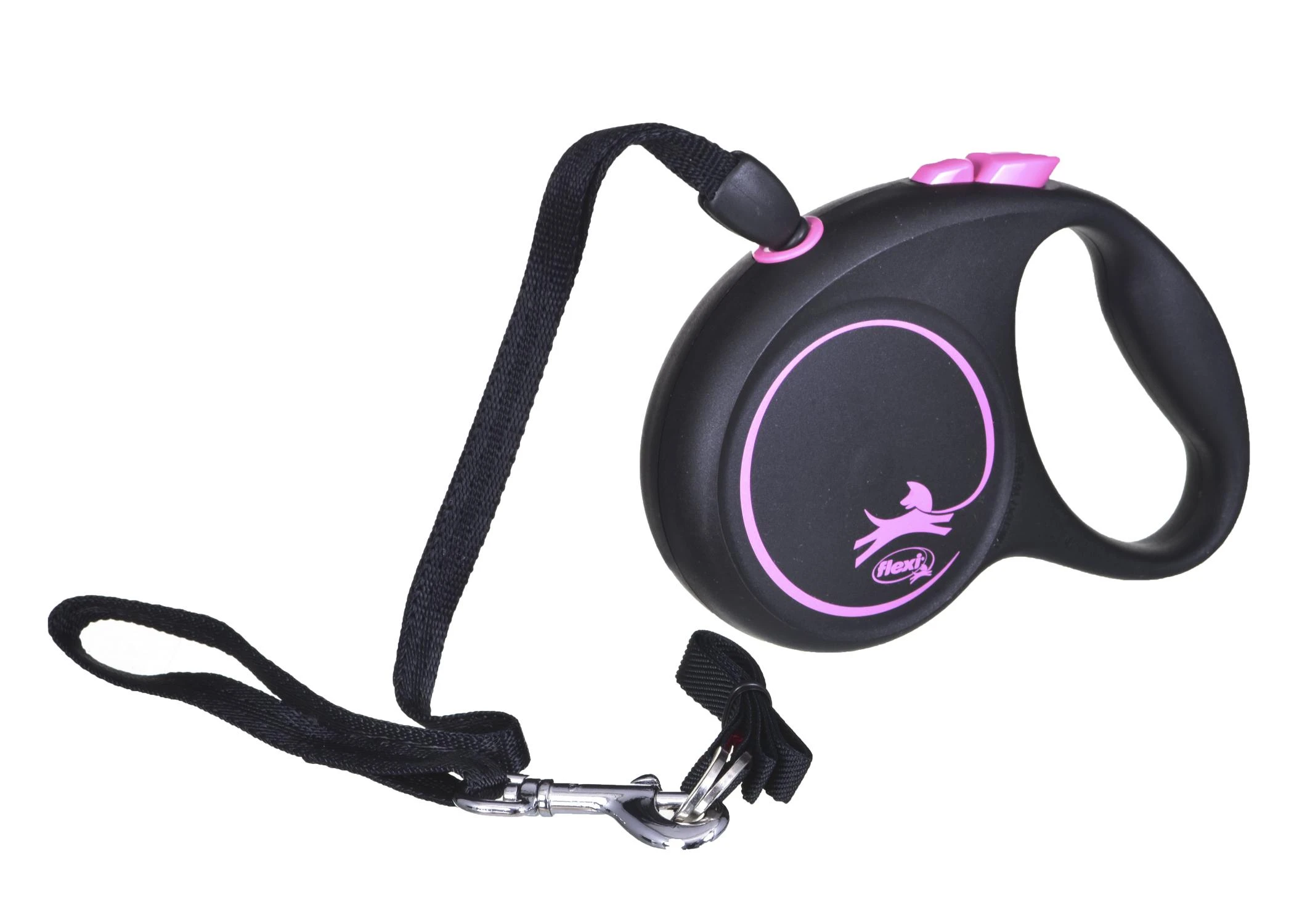 Flexi Black Design S pavadėlis šunims iki 12kg virvinis 5m rožinės spalvos