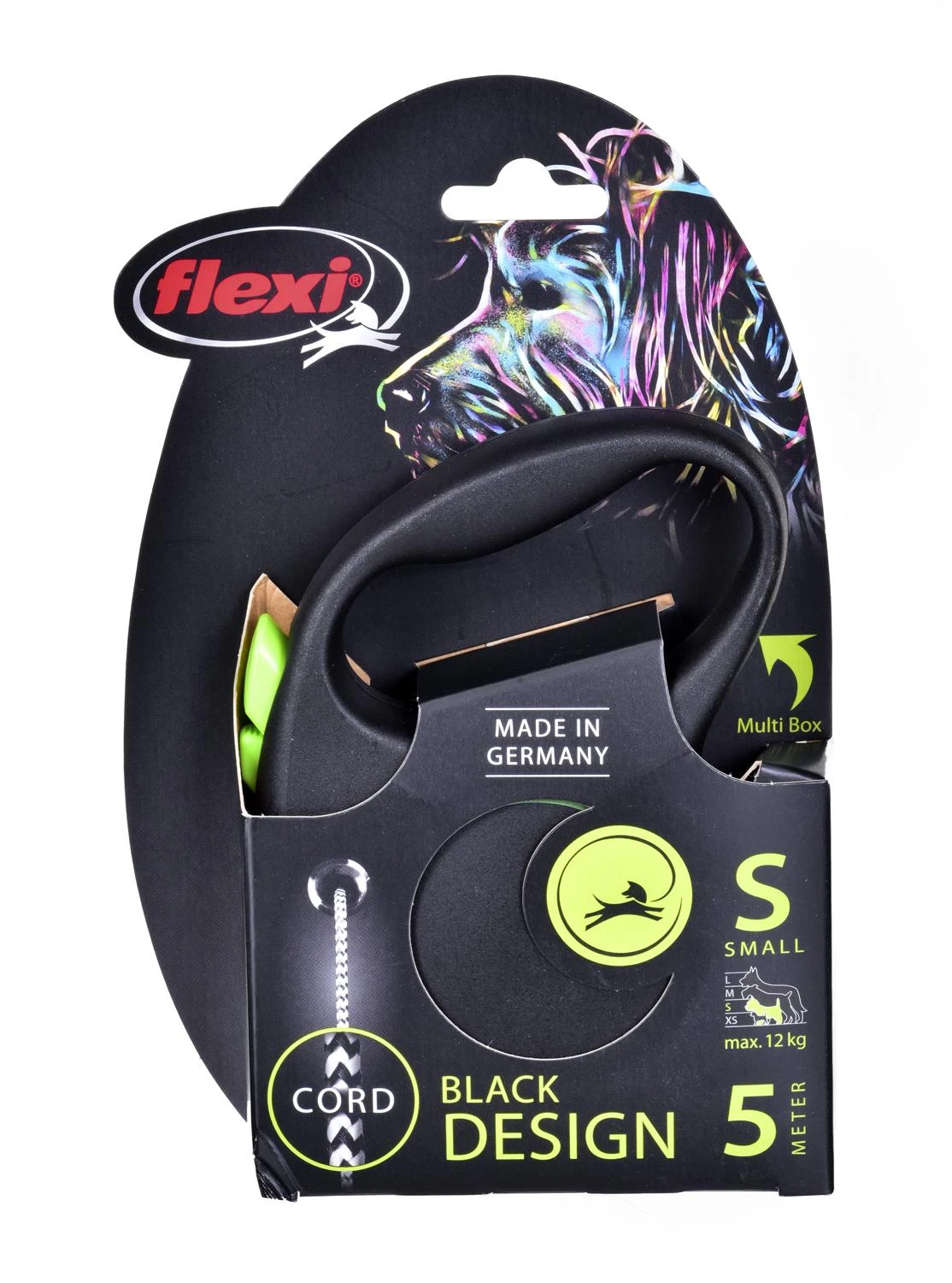 Flexi Black Design S pavadėlis šunims iki 12kg virvinis 5m žalios spalvos