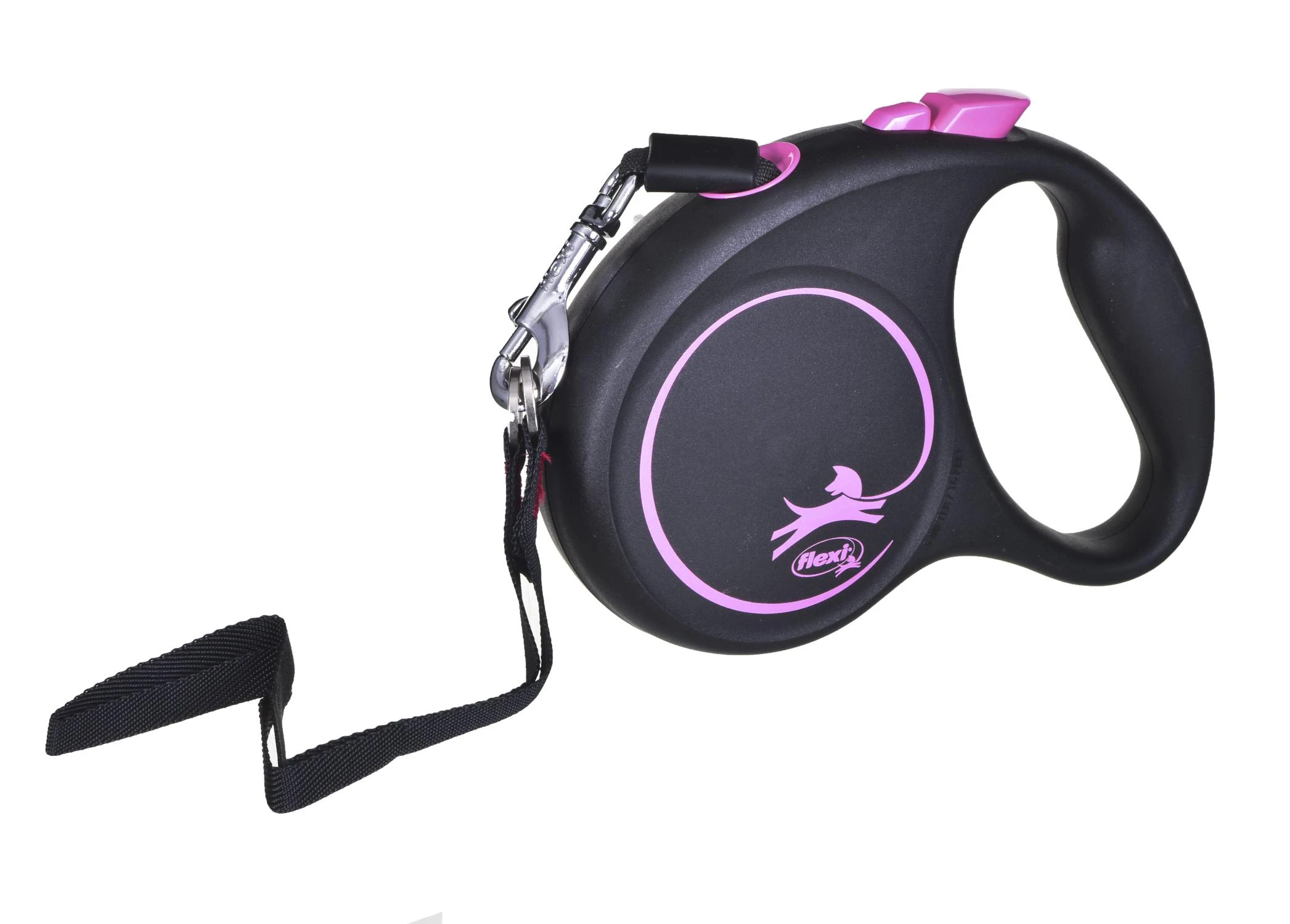 Flexi Black Design S pavadėlis šunims iki 15kg juostinis 5m rožinės spalvos