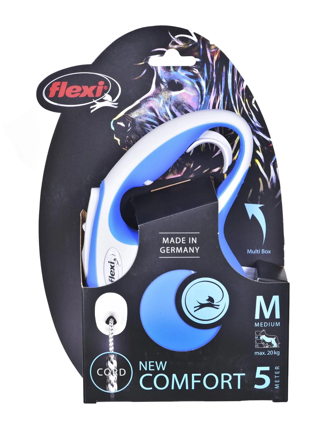 Flexi New Comfort M pavadėlis šunims iki 20kg virvinis 5m mėlynos spalvos