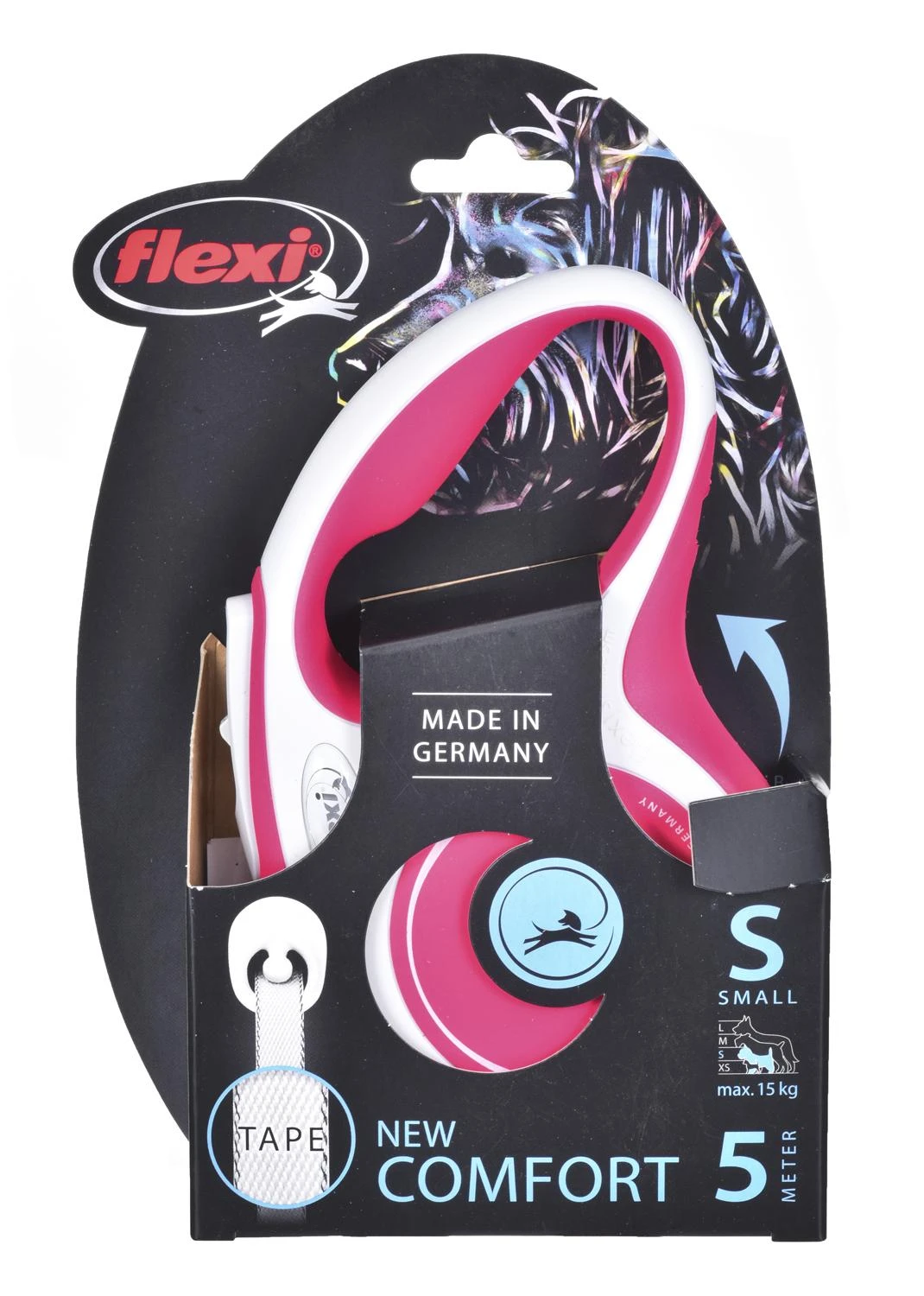Flexi New Comfort S pavadėlis šunims iki 15kg juostinis 5m raudonos spalvos
