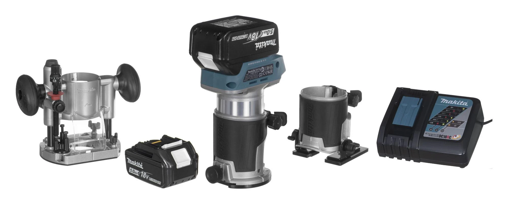 KRAŠTŲ FREŽUOJA MAKITA 18V 2x5,0Ah PRIEDAI MAKPAC DRT50RTJX2