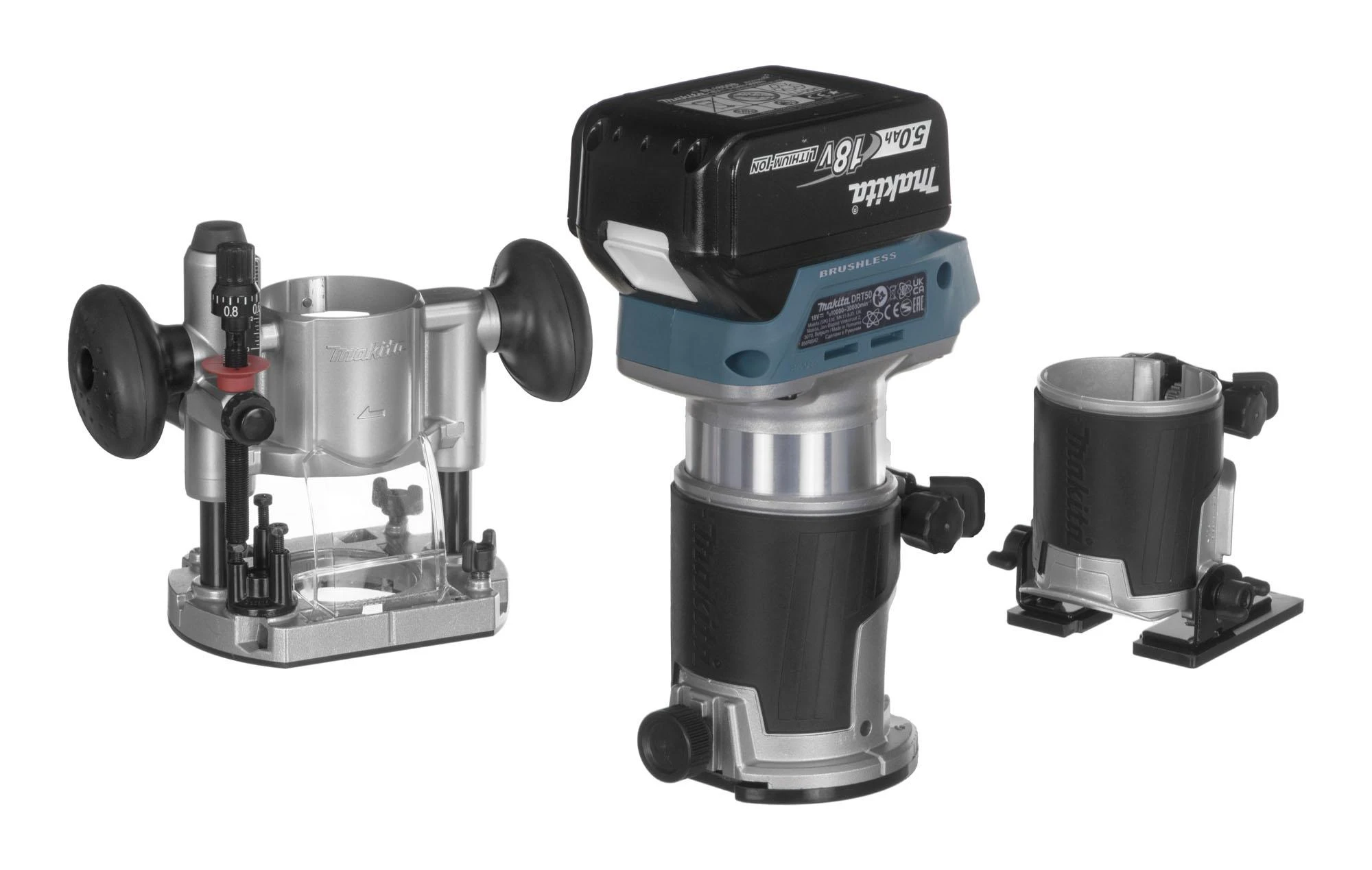 KRAŠTŲ FREŽUOJA MAKITA 18V 2x5,0Ah PRIEDAI MAKPAC DRT50RTJX2