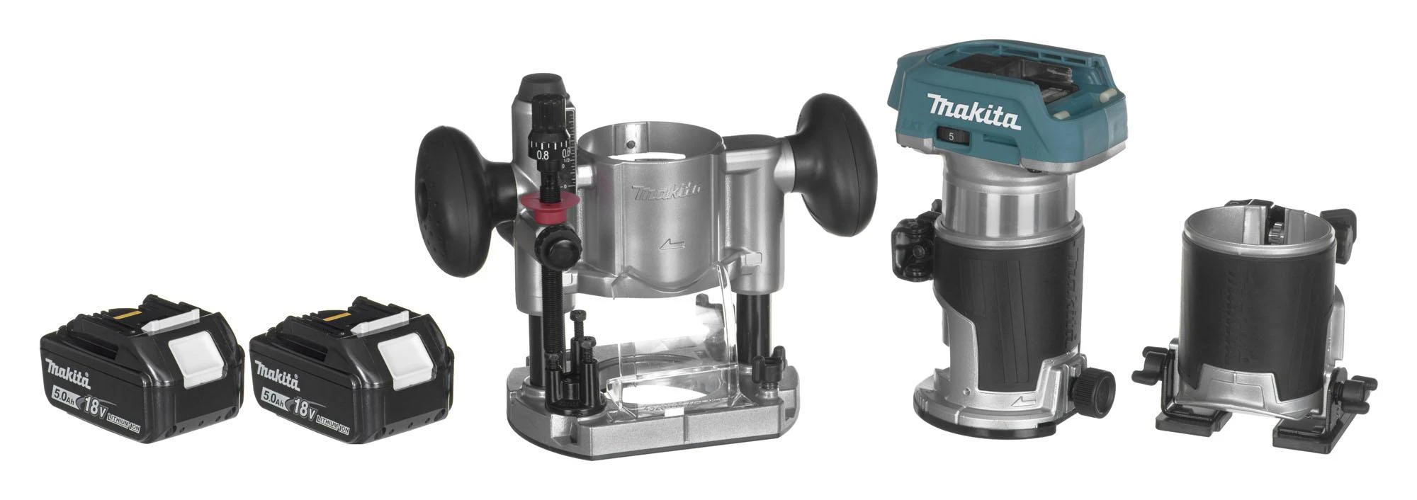KRAŠTŲ FREŽUOJA MAKITA 18V 2x5,0Ah PRIEDAI MAKPAC DRT50RTJX2