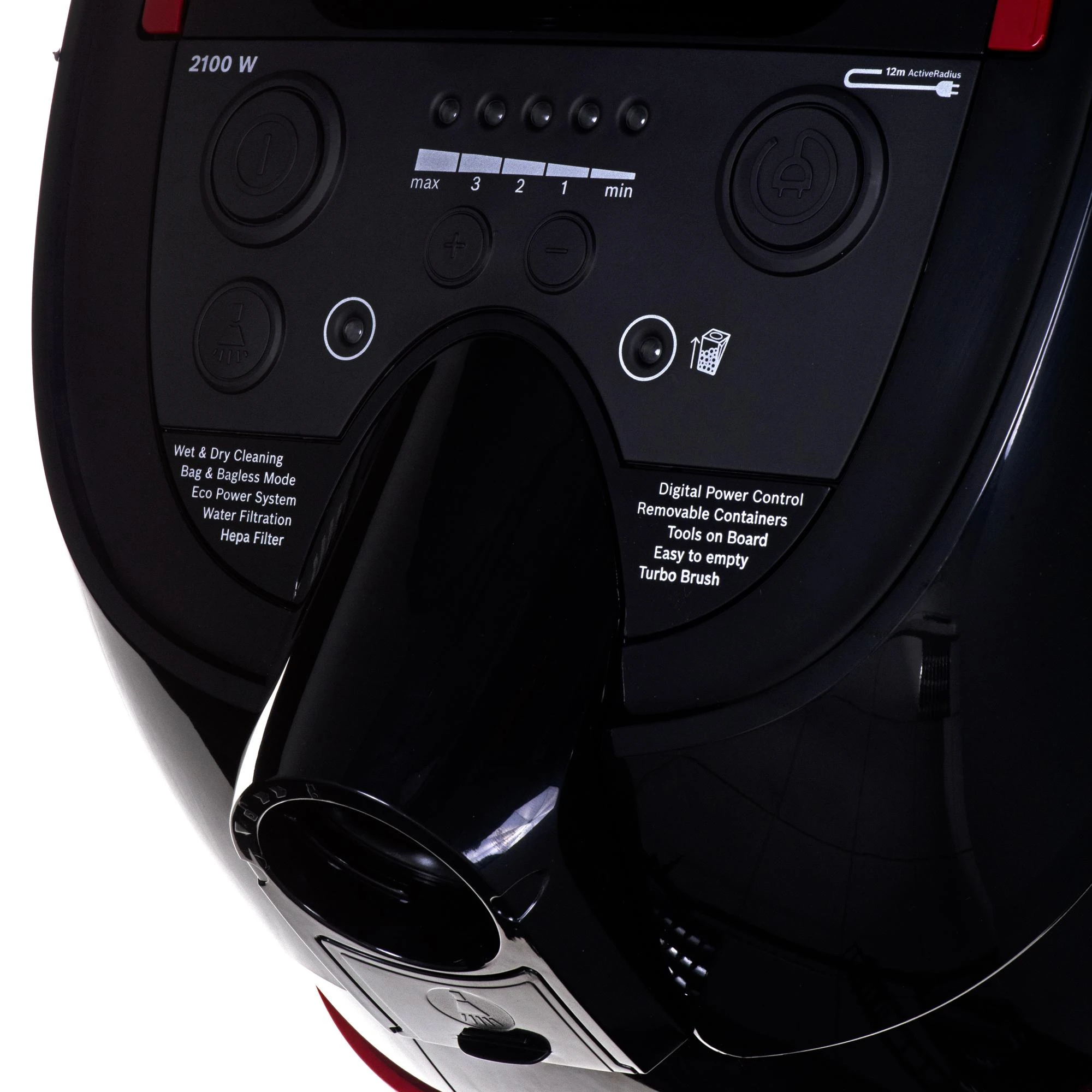 Sauso ir drėgno valymo dulkių siurblys Bosch AquaWash & Clean BWD421POW, 2100 W, Juodos ir raudonos spalvos