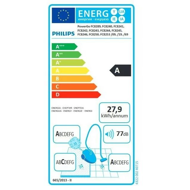 Dulkių siurblys be maišelio Philips PowerPro Compact 2000 serija FC8240/09, Mėlynos spalvos