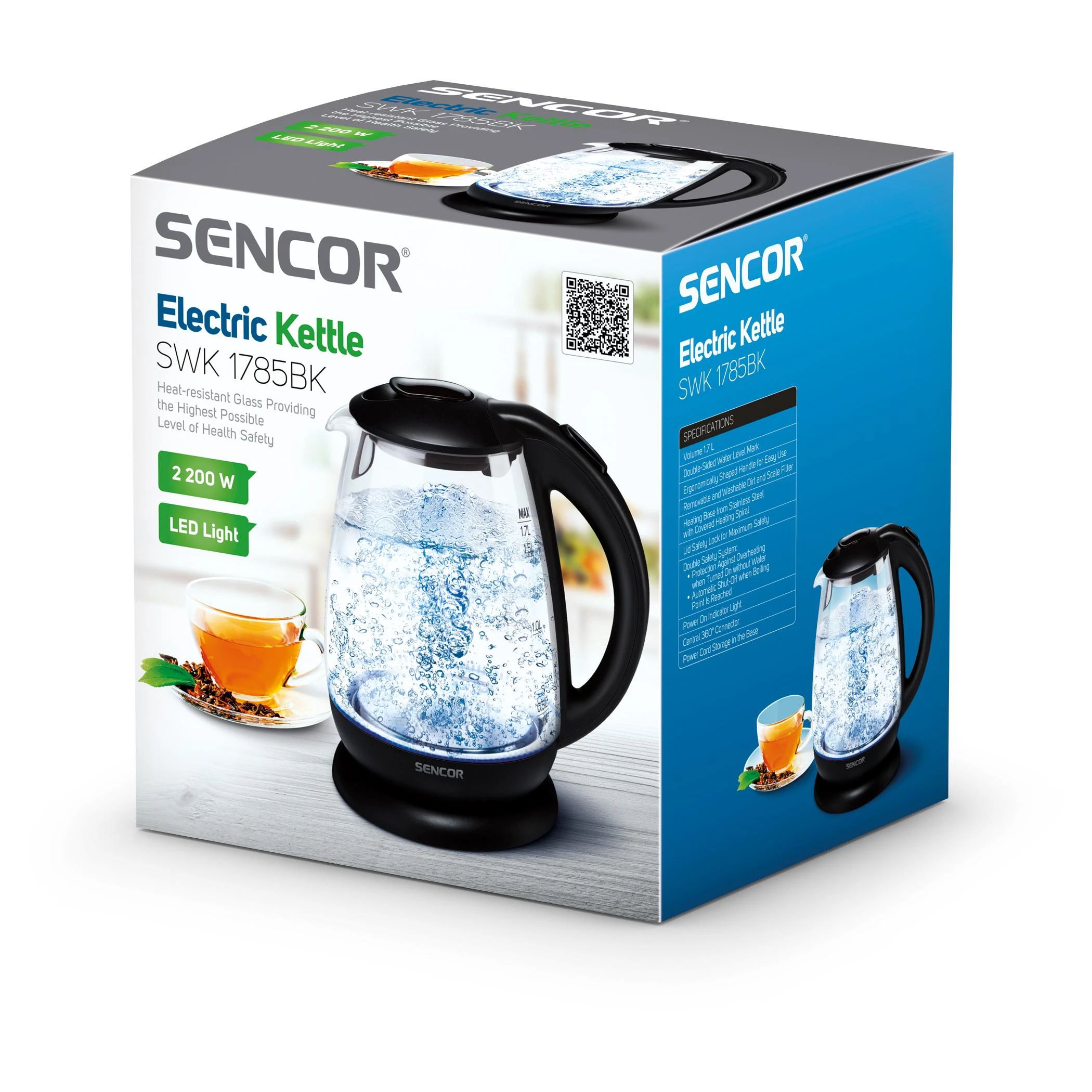Sencor elektrinis stiklinis virdulys, stiklinis 1.7L 2200W, SWK 1785BK