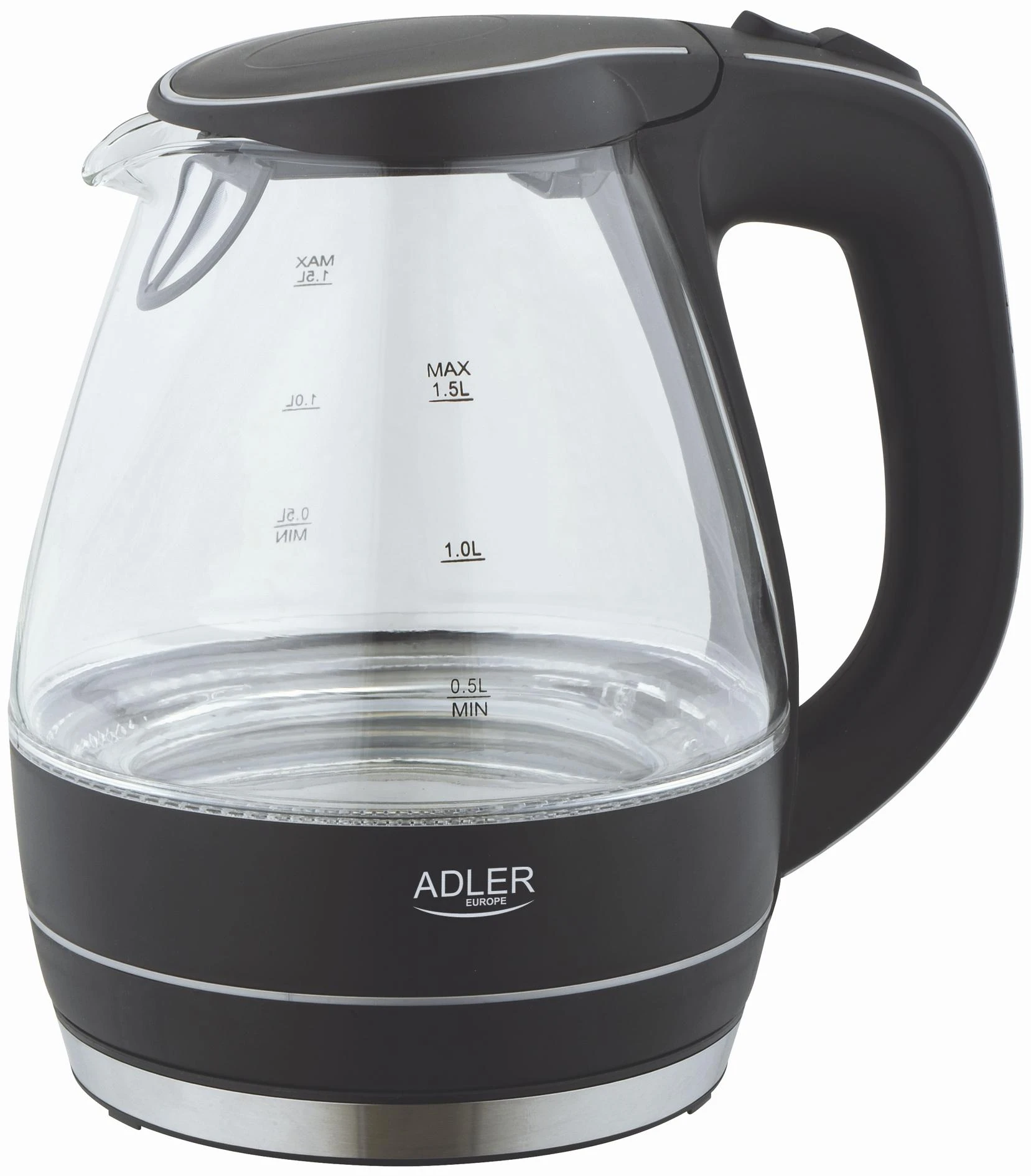 Adler | Virdulys | AD 1224 | Standard | 2000 W | 1.5 L | Glass | 360° rotational base | Juodas