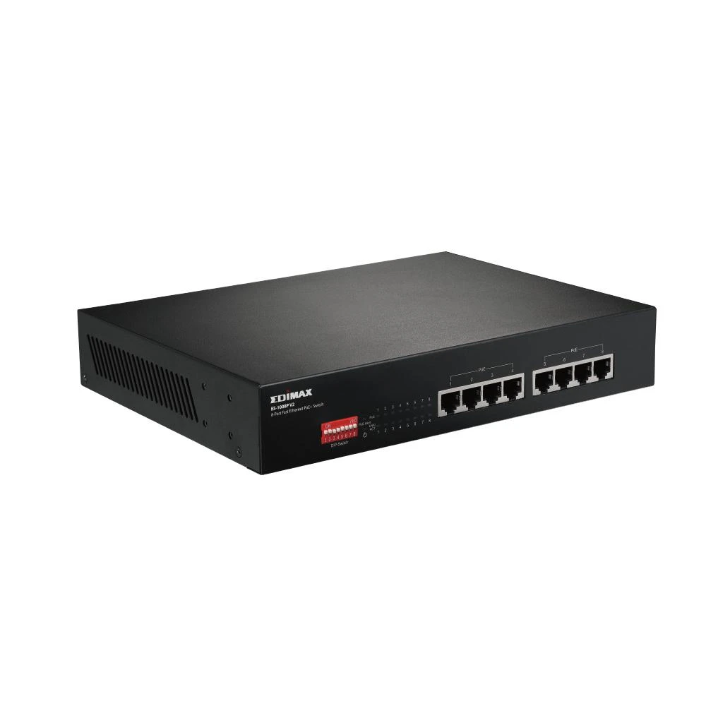 Šakotuvas StarTech Edimax technologija Edimax 8x 10/100 PoE+ jungiklis, 802.3at/af, 130W biudžetas (30W/prievadas), DIP jungiklis