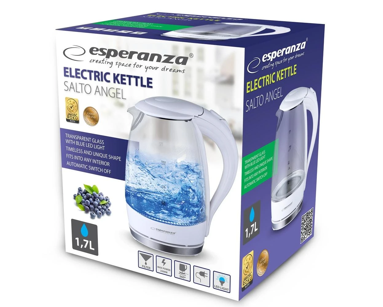 Virdulys electric Esperanza Salto Angel EKK011W (2200W 1.7l, baltos spalvos)