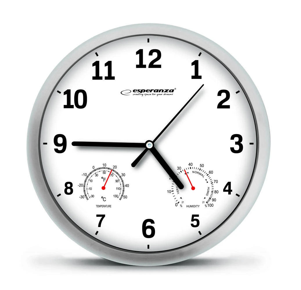 Clock wall Esperanza LYON EHC016W (sidabrinis color, baltos spalvos)