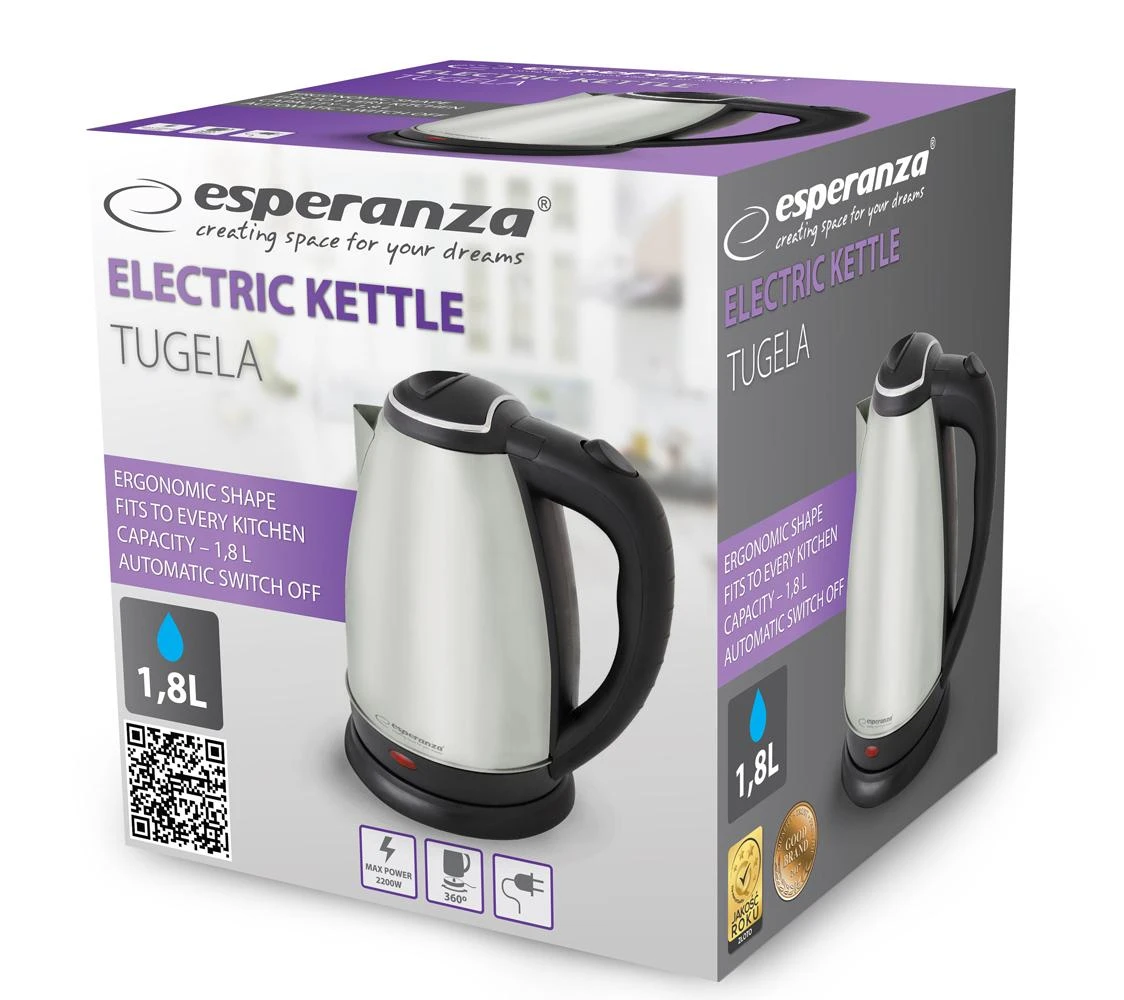 Elektrinis virdulys Esperanza Tugela EKK004I 1.8L, 2200W, inox matinis