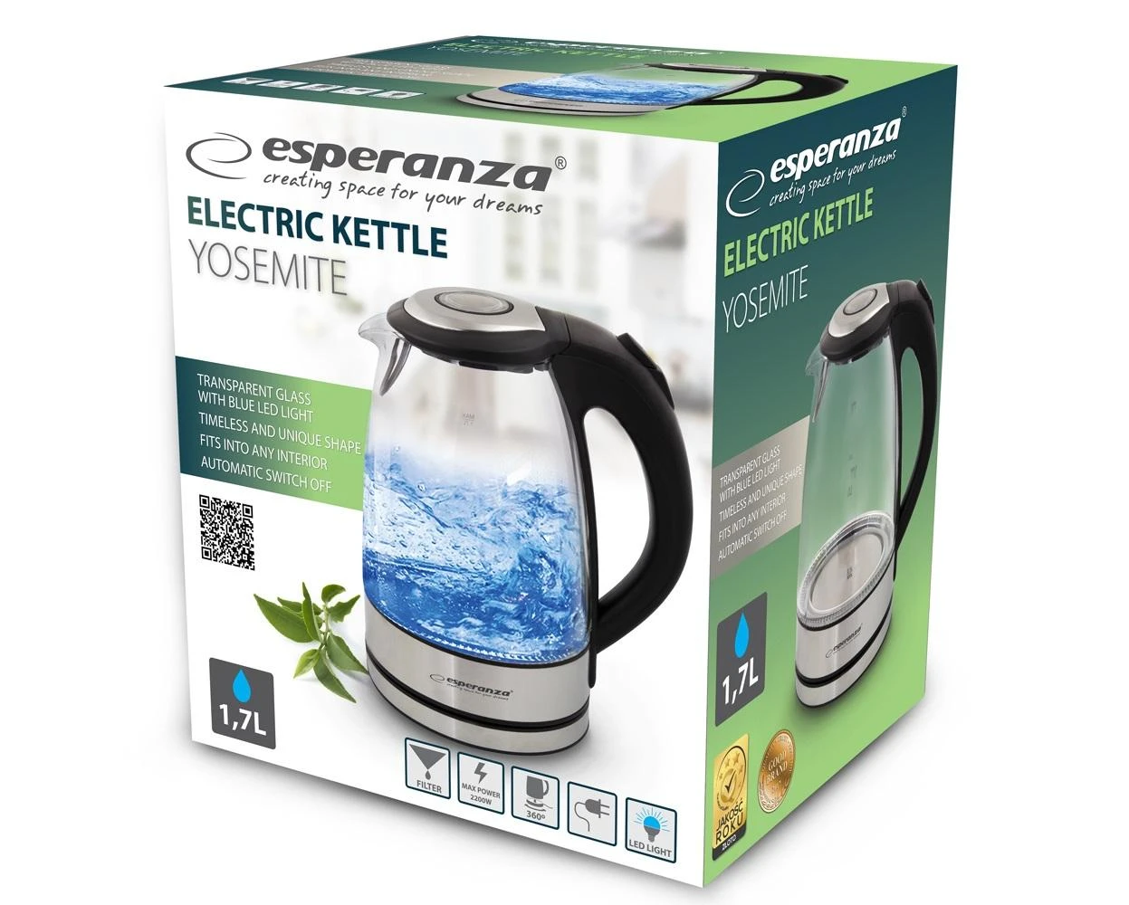 Virdulys electric Esperanza Tugela EKK012 (2200W 1.7l, juodos spalvos)