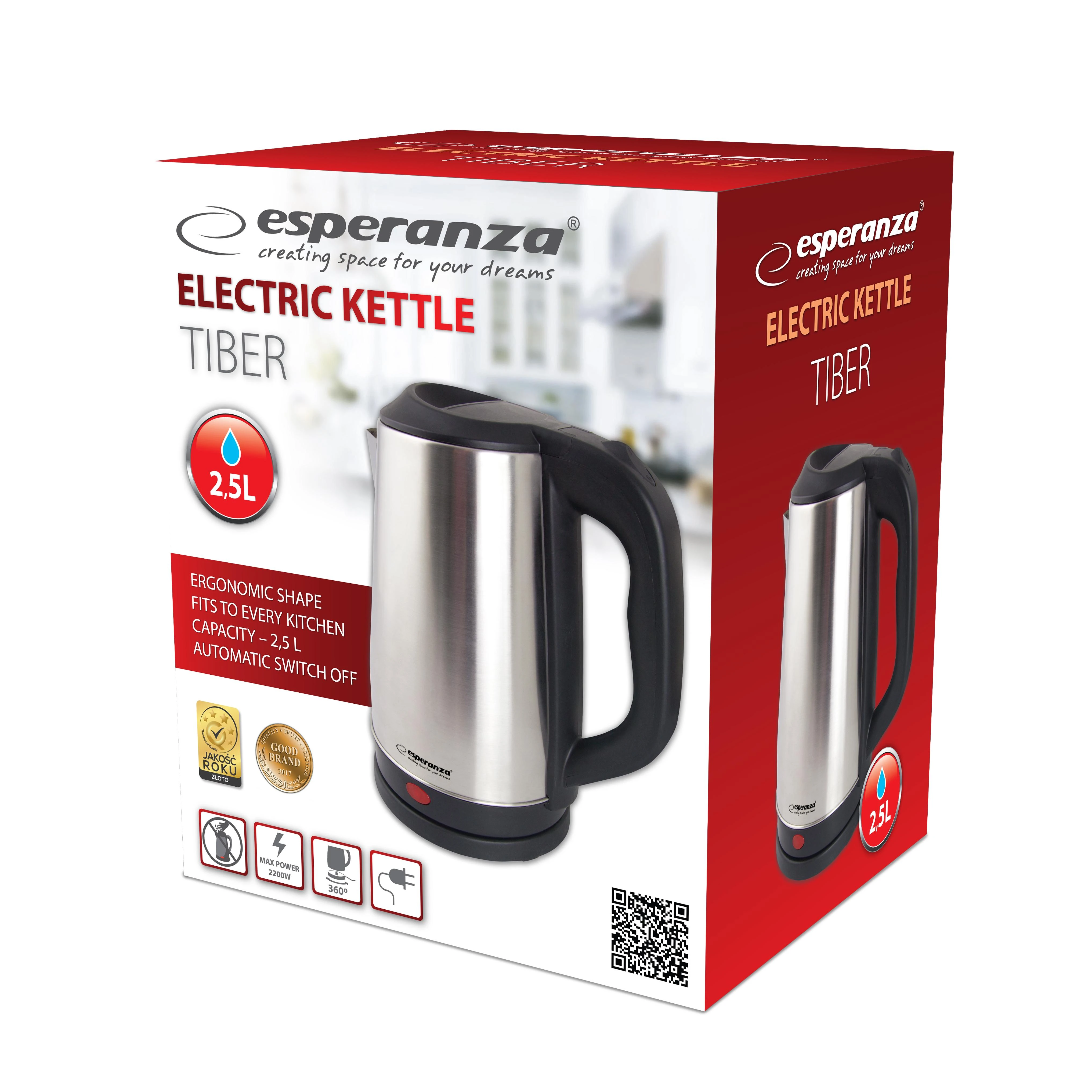 Esperanza EKK036X Elektrinis virdulys 2,5 L 2200 W Inox