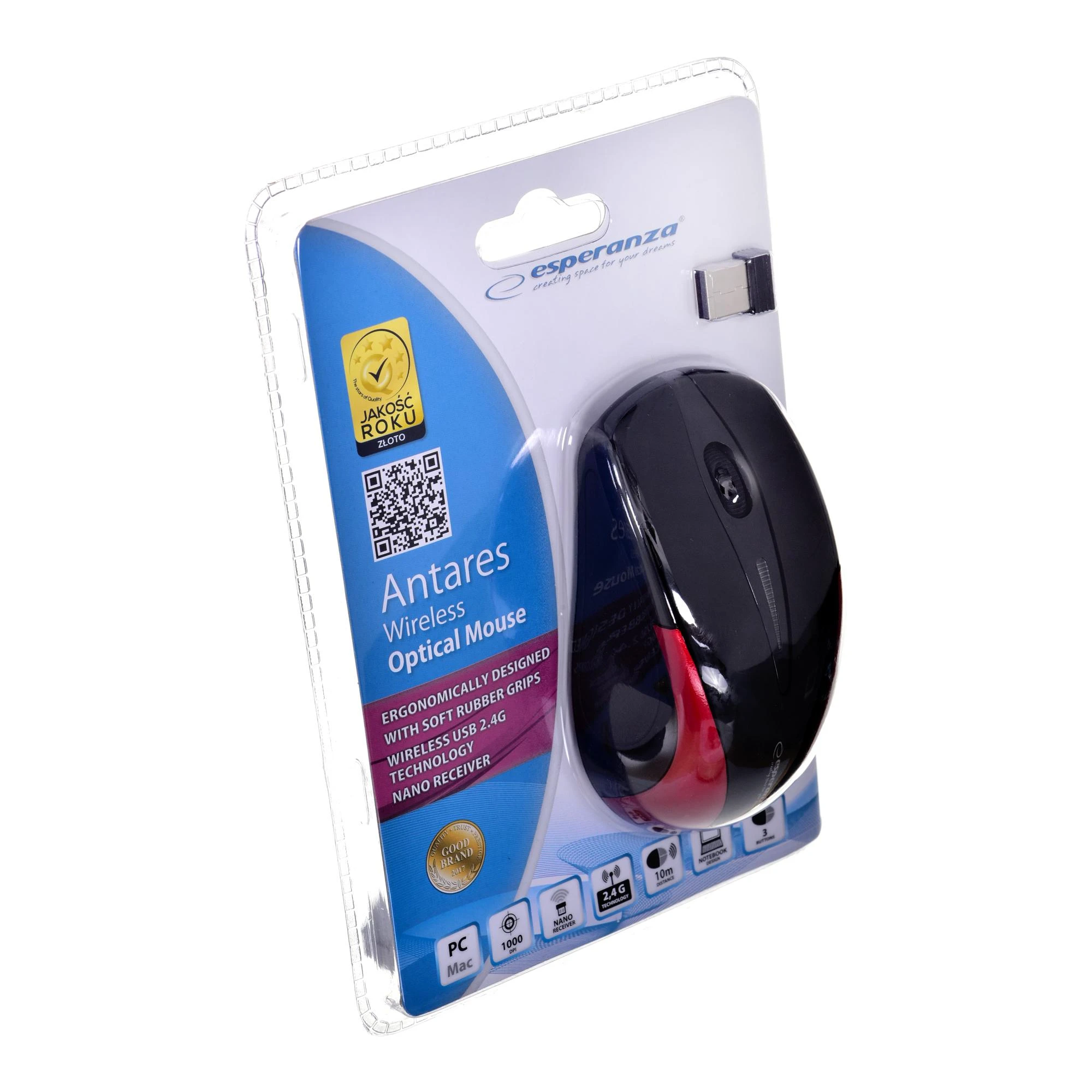 ESPERANZA EM101R - 5905784767017 ANTARES Belaidė pelė Optinė USB NANO Output 2.4GHz