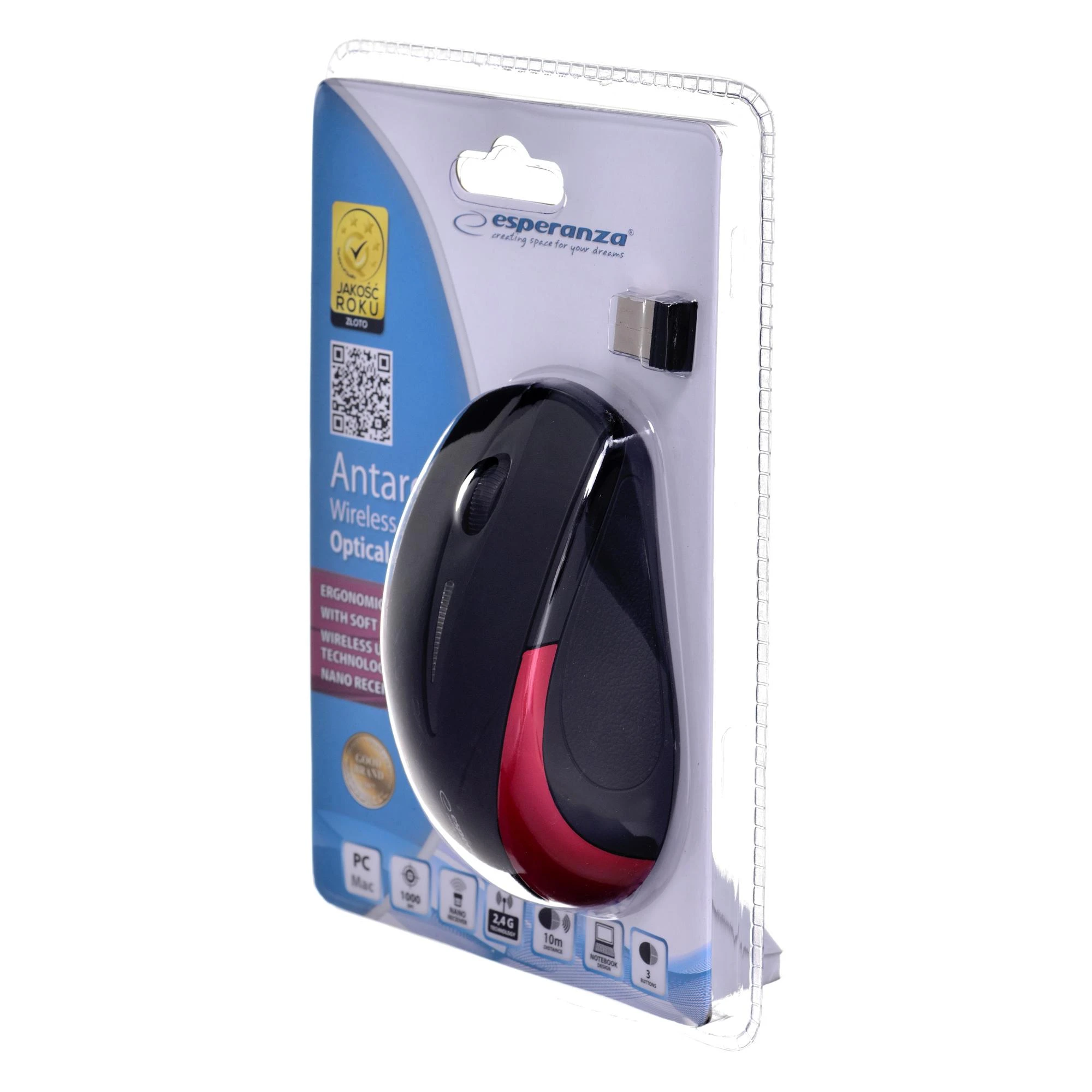 ESPERANZA EM101R - 5905784767017 ANTARES Belaidė pelė Optinė USB NANO Output 2.4GHz