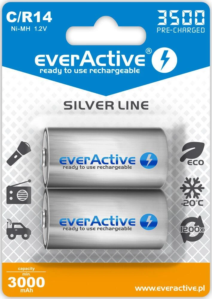 Akumuliatorius EverActive Sidabrinis Line R14/C Ni-MH 3500mAh