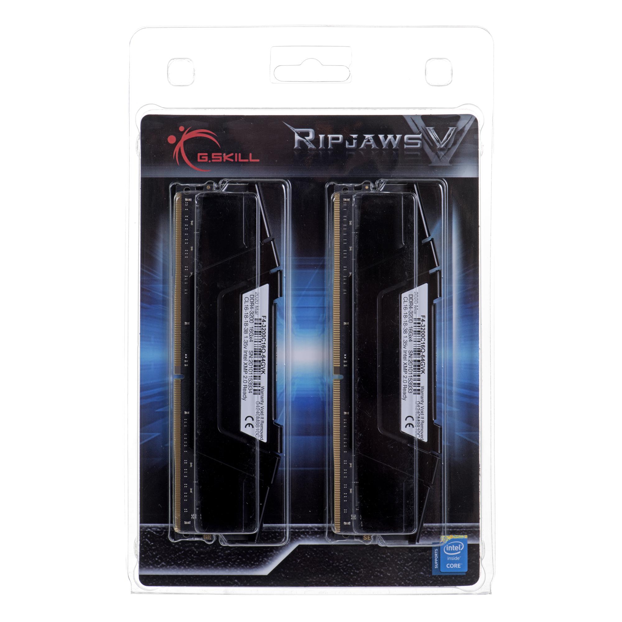 Vidinė atmintis (RAM)  G.Skill Ripjaws V, DDR4, 64GB, 3200MHz, CL16 (F4-3200C16Q-64GVK)