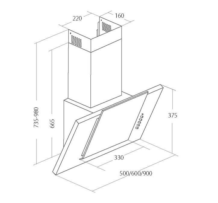 Cooker hood chimney AKPO WK-4 GRAND 50 JUODA ECO (410,8 m3/h, 500mm, juodos spalvos)