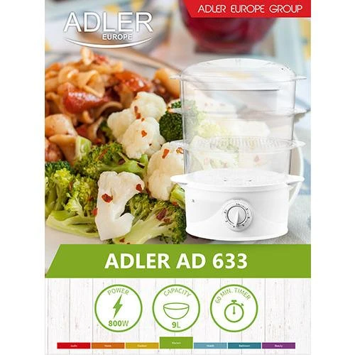 Garų puodas Adler | Baltas | 800 W W | Krepšelių skaičius 3
