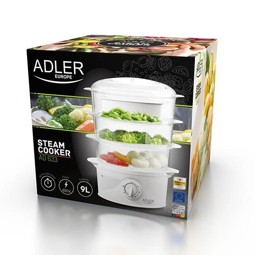 Garų puodas Adler | Baltas | 800 W W | Krepšelių skaičius 3