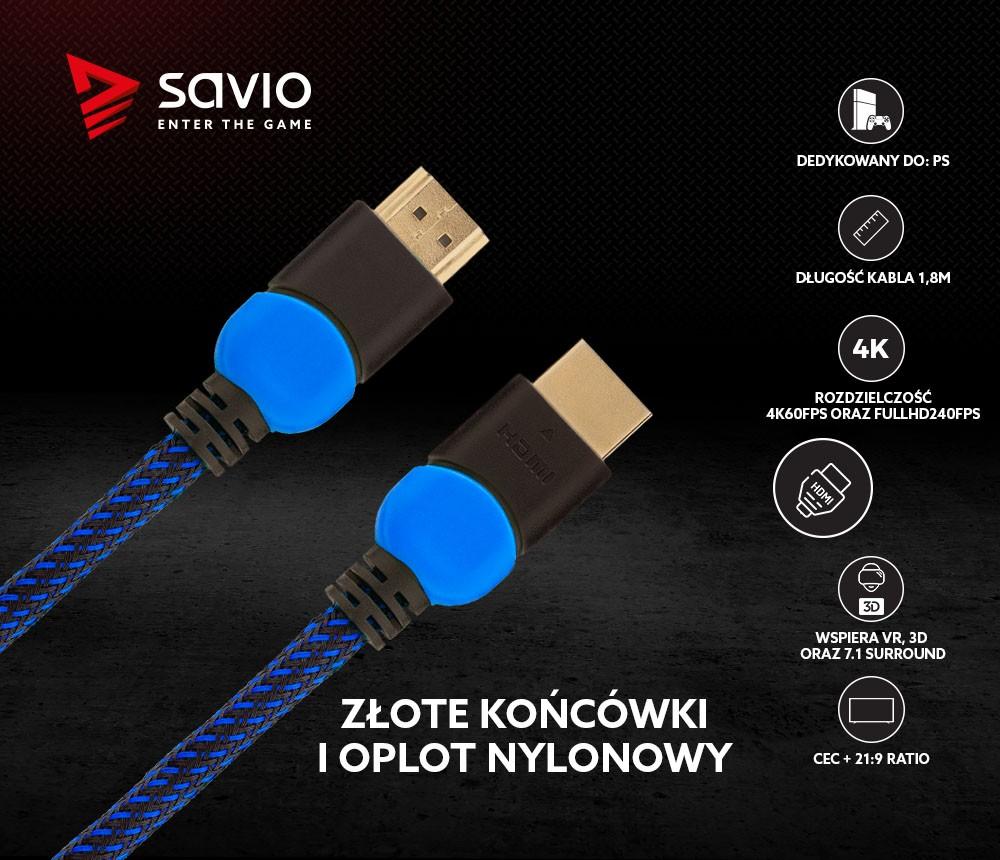 Savio GCL-02 HDMI cable 1.8 m HDMI Type A (Standard) Juodas,Mėlyna