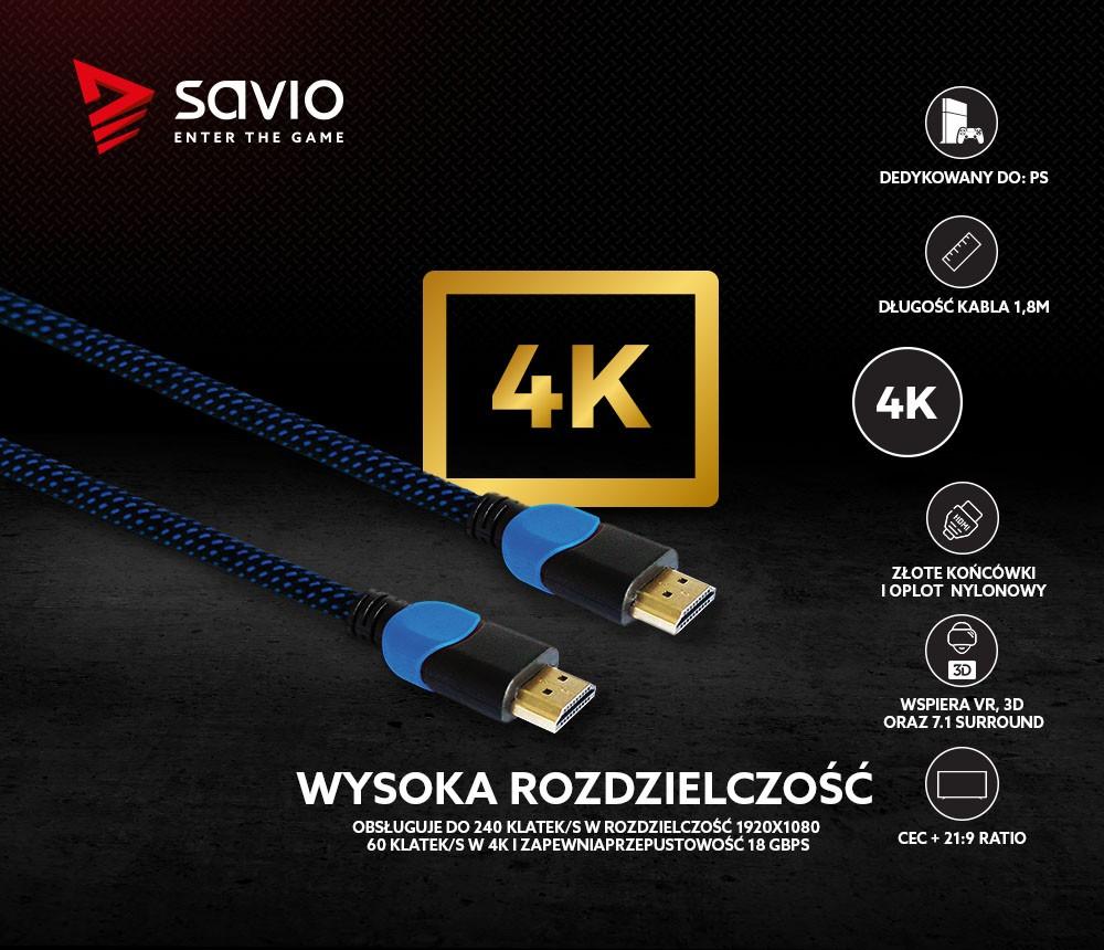 Savio GCL-02 HDMI cable 1.8 m HDMI Type A (Standard) Juodas,Mėlyna