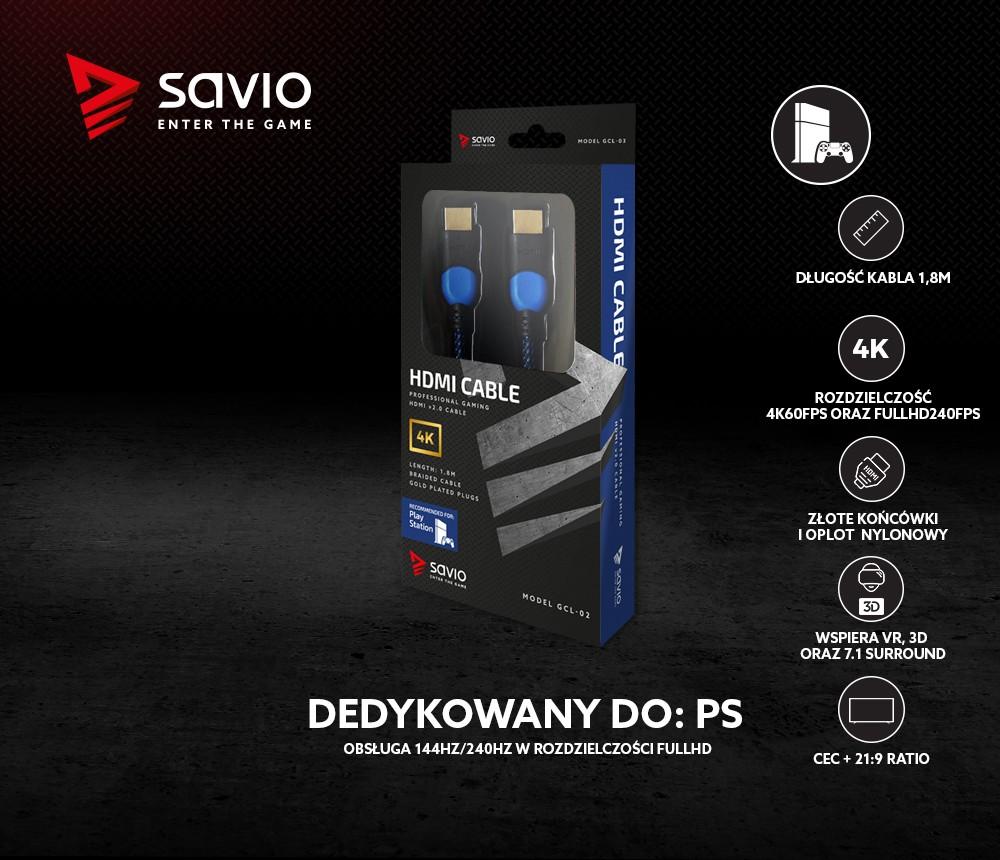 Savio GCL-02 HDMI cable 1.8 m HDMI Type A (Standard) Juodas,Mėlyna
