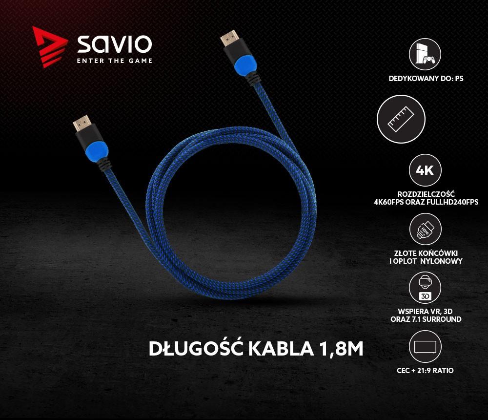 Savio GCL-02 HDMI cable 1.8 m HDMI Type A (Standard) Juodas,Mėlyna