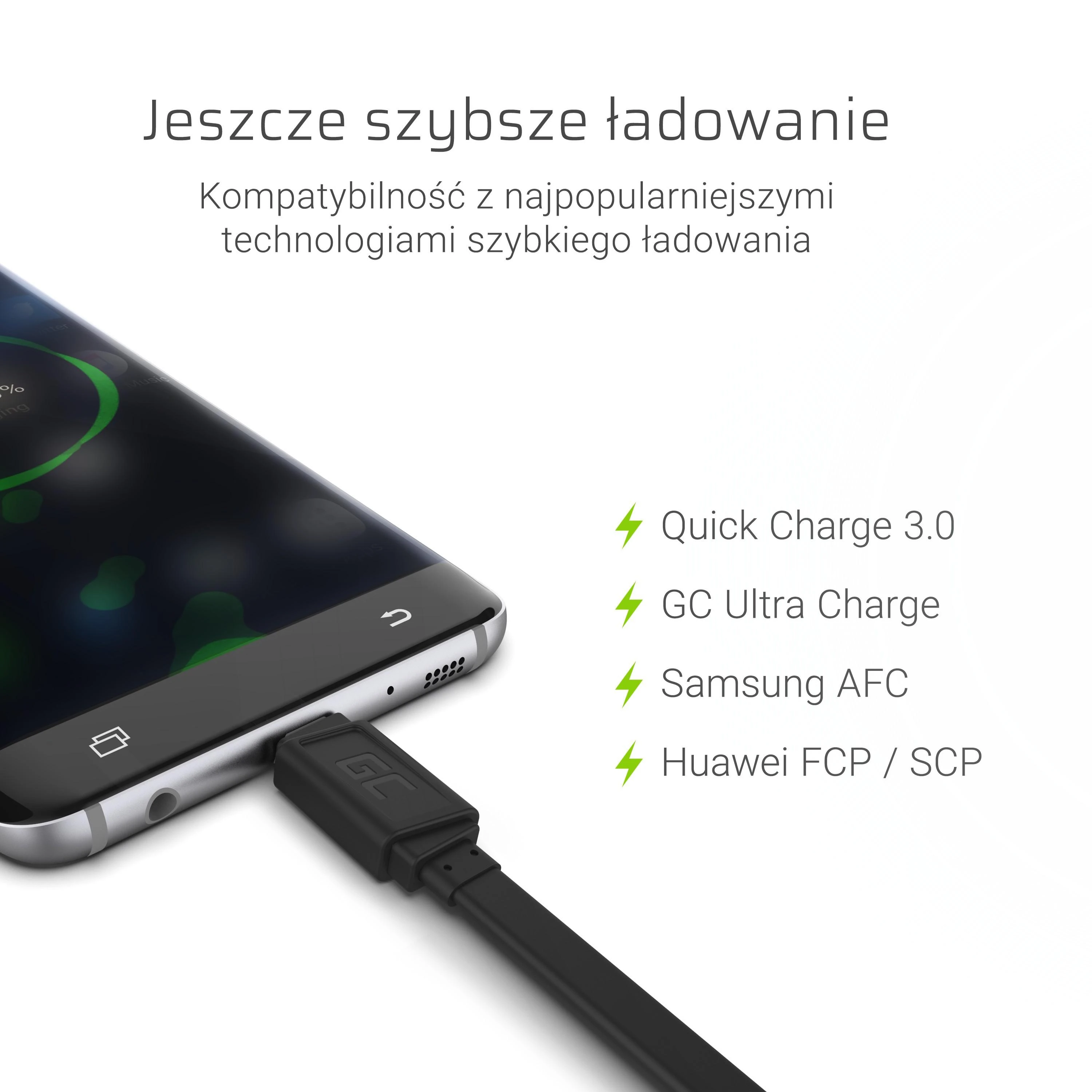 Green Cell Žalias Cell GREENCELL KABGC03 GCmatte USB-C Plokščias laidas 25 cm su greitu įkrovimu