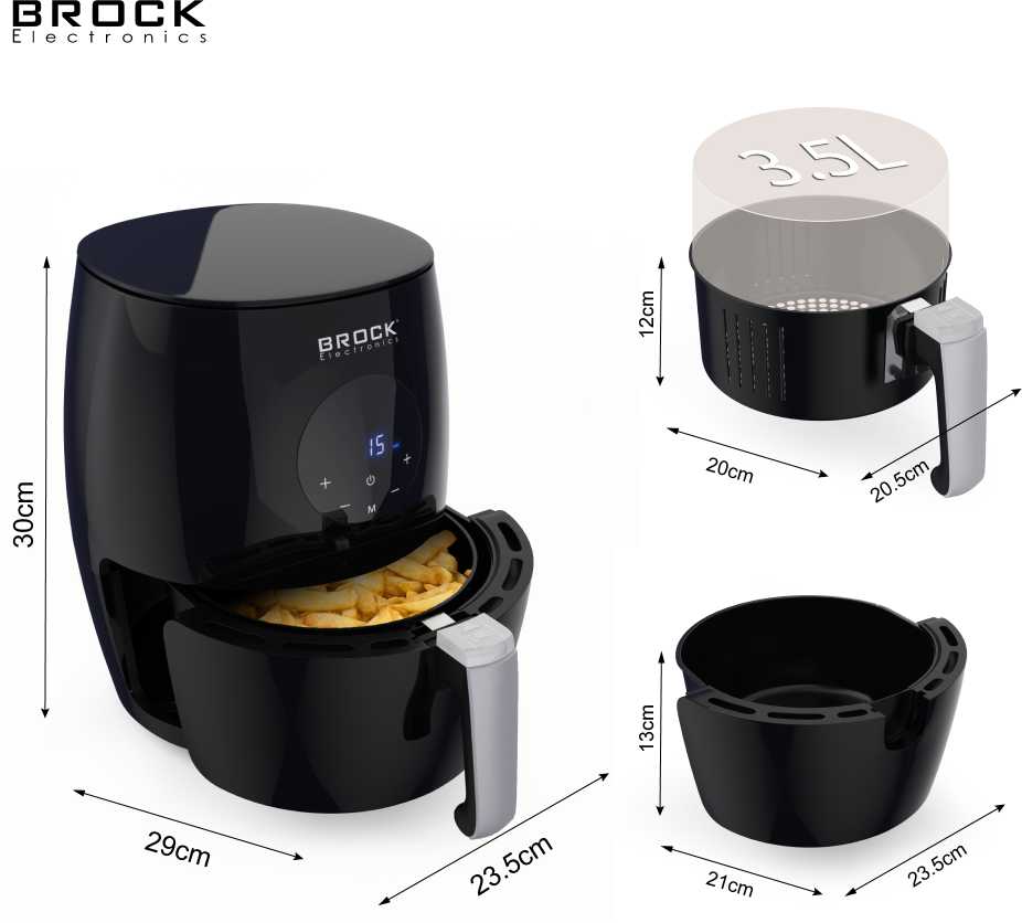 AFD 3502 BK Skaitmeninė oro gruzdintuvė BROCK AFD 3502 BK 3.5L, 1200W