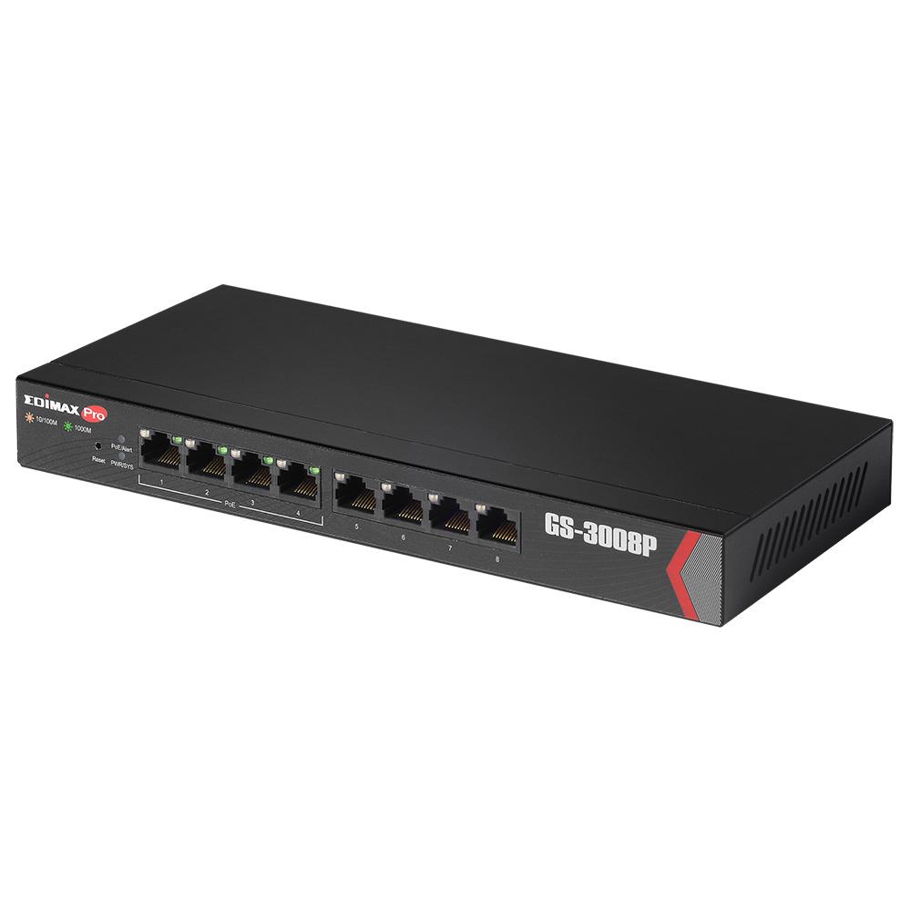 Šakotuvas Edimax Switch GS-3008P Web Management, Desktop, 1 Gbps (RJ-45) jungtys kiekis 8, PoE+ jungtys kiekis 4