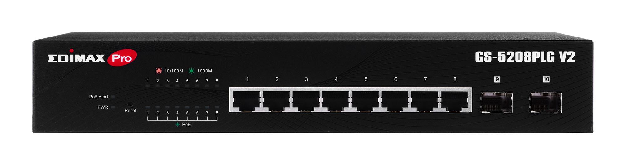 Šakotuvas EDIMAX GS-5208PLG V2 SMART SWITCH 8 Gigabit Ethernet PoE+ jungtys ir 2 Gigabit SFP uplink jungtys PoE 85W