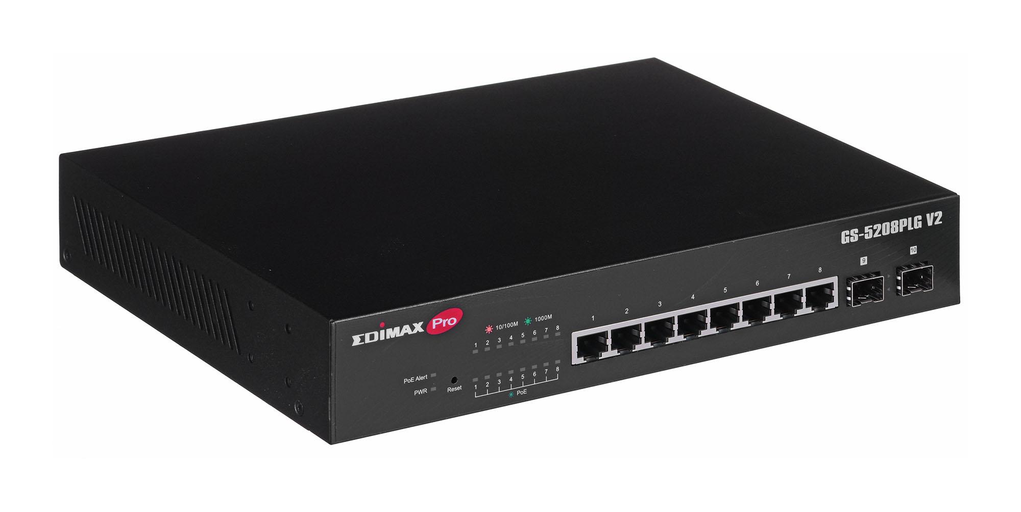 Šakotuvas EDIMAX GS-5208PLG V2 SMART SWITCH 8 Gigabit Ethernet PoE+ jungtys ir 2 Gigabit SFP uplink jungtys PoE 85W