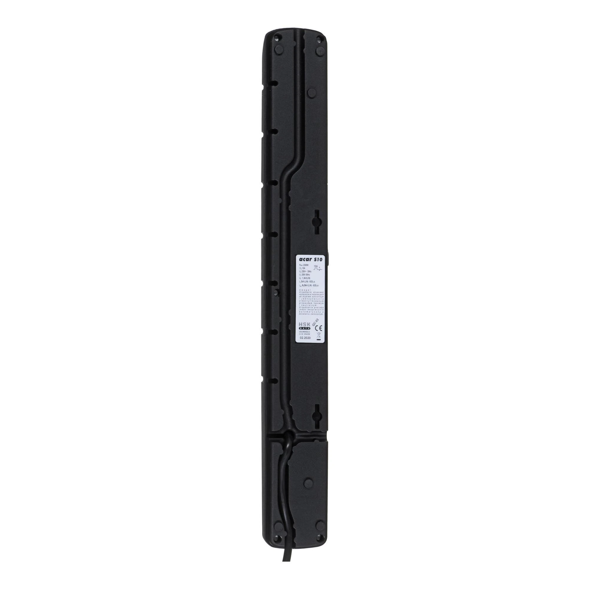 Maitinimo juosta su apsaugine Acar S10 juoda - 10 lizdų - 1.5 m