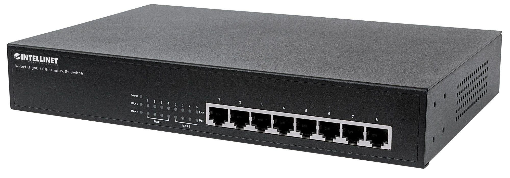 Šakotuvas Intellinet 8-Port PoE+ Desktop Gigabit Switch Gigabit Ethernet (10/100/1000) Juoda Maitinimas per Eternetą (PoE)
