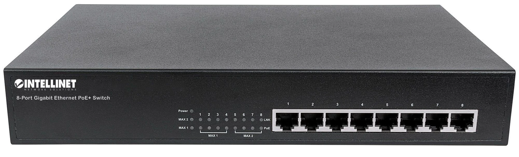 Šakotuvas Intellinet 8-Port PoE+ Desktop Gigabit Switch Gigabit Ethernet (10/100/1000) Juoda Maitinimas per Eternetą (PoE)