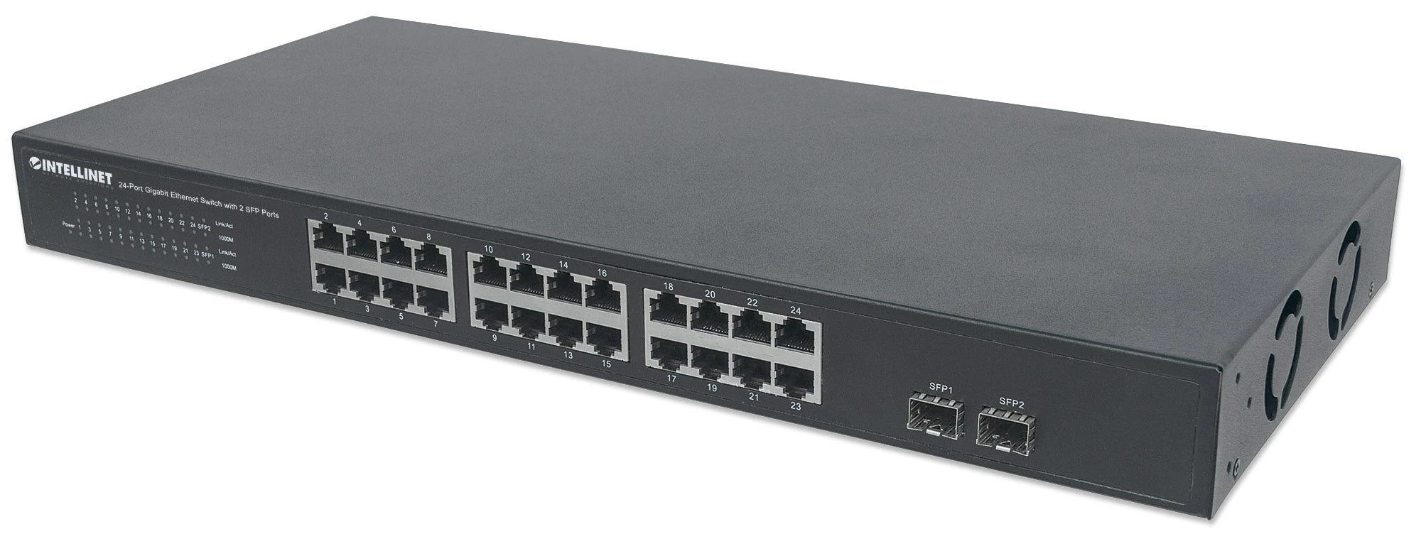 Šakotuvas Intellinet Gigabit Ethernet jungiklis 24x 10/100/1000 Mbps 2x SFP stovo 19''