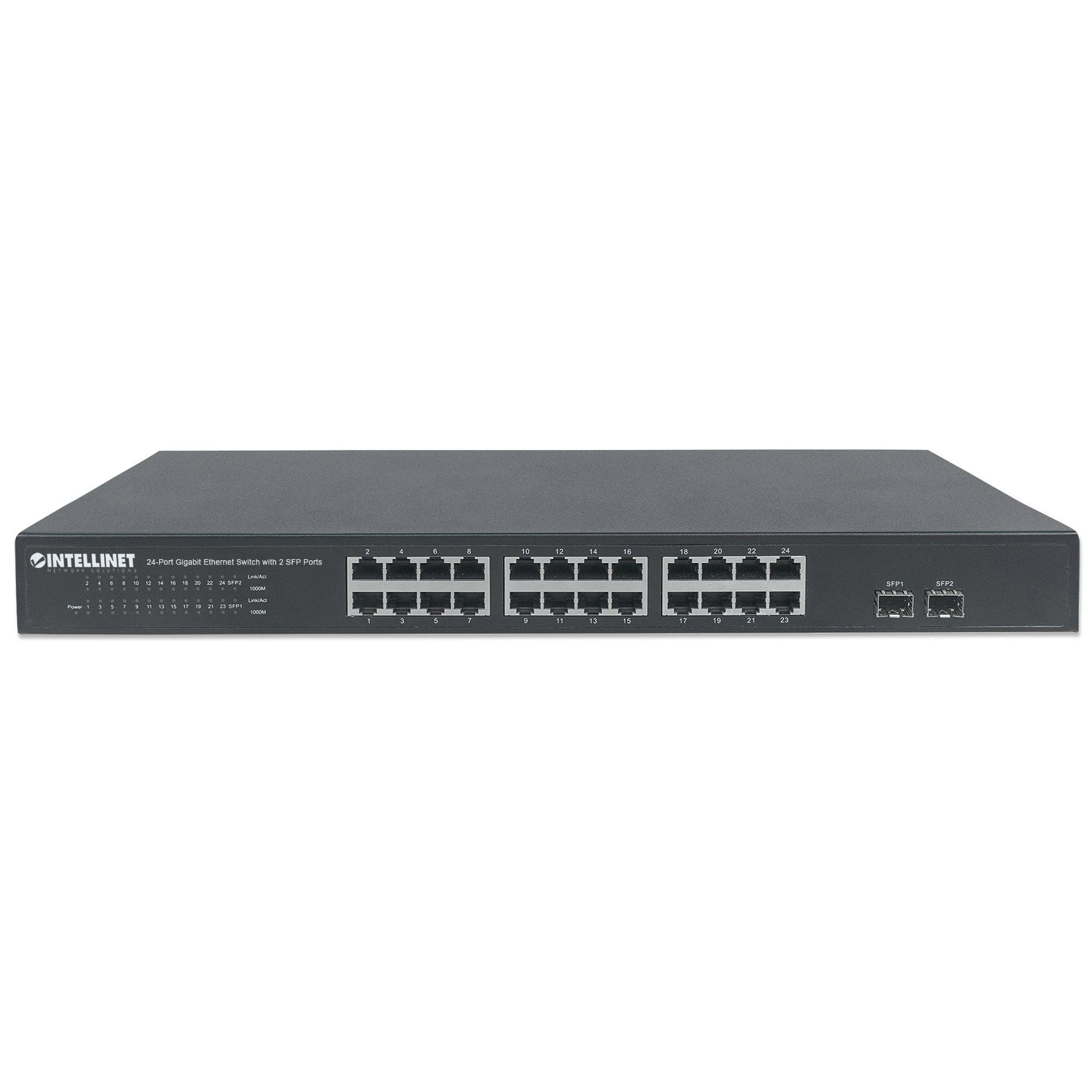 Šakotuvas Intellinet Gigabit Ethernet jungiklis 24x 10/100/1000 Mbps 2x SFP stovo 19''