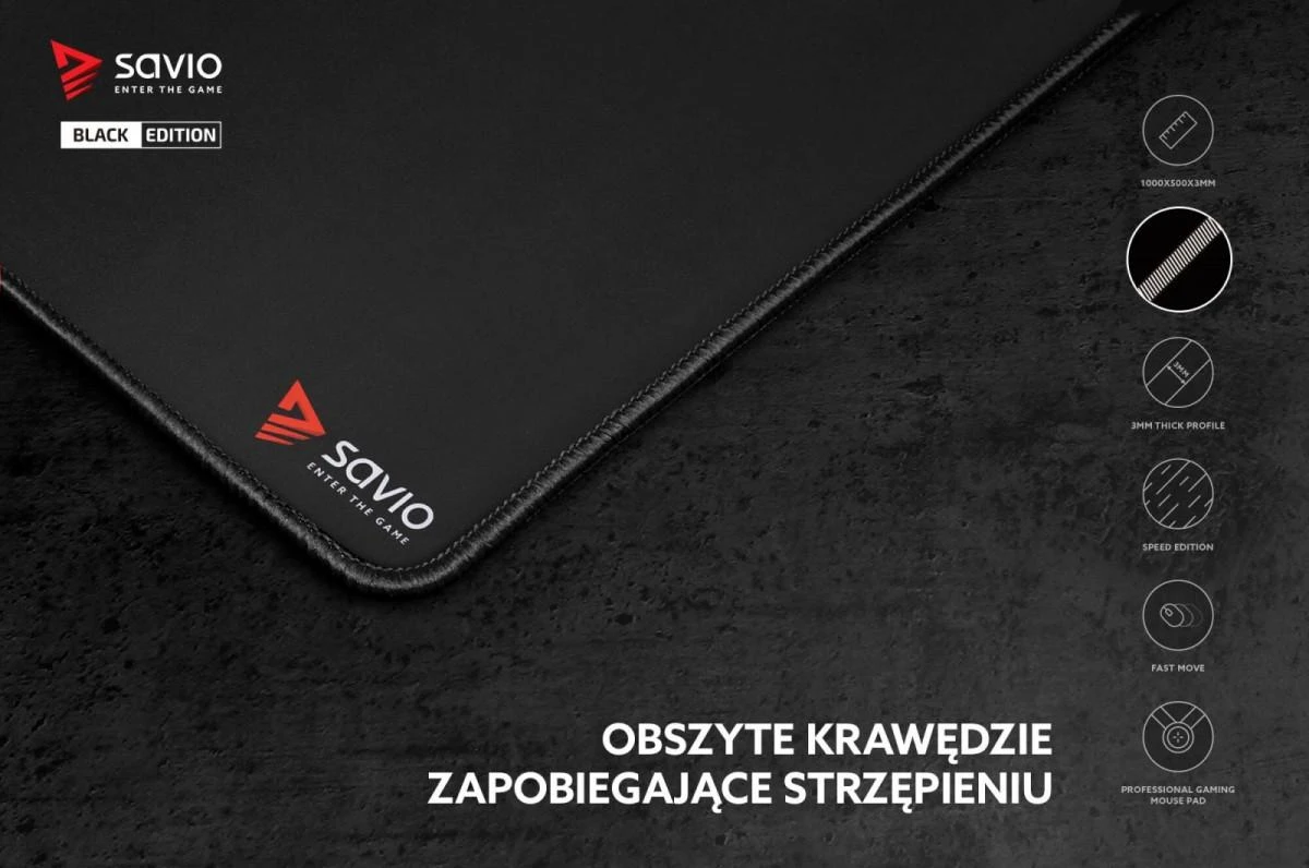 Pelės kilimėlis žaidimams - Savio Juodas Edition Turbo Dynamic XXL 100x50 Juodas