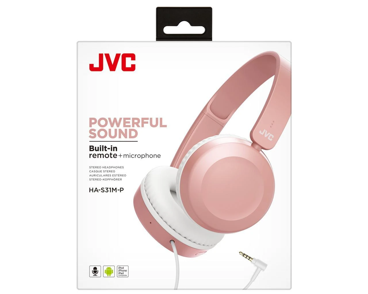 JVC, HA-S31MP-EX, ružavos sp. dinaminės ausinės, mikrofonas