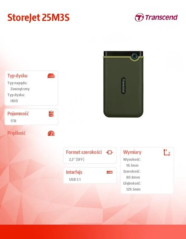 Kietasis diskas Išorinis diskas Transcend 25M3G 2.5'' 1TB USB3, Meets USA military drop test