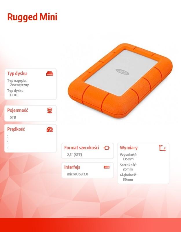 Kietasis diskas „LaCie Rugged Mini“ 2,5 colio, 5 TB, USB 3.2, 1 kartos, USB 3.2