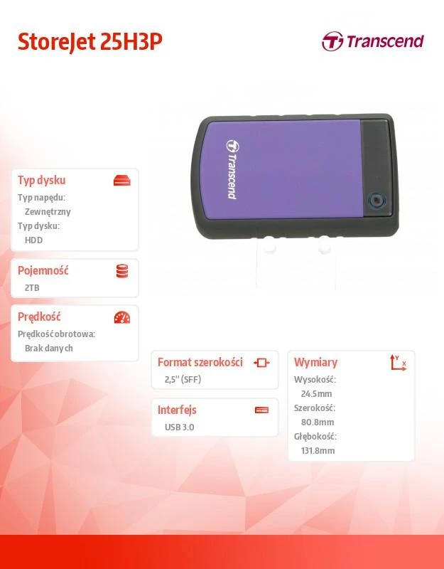 Kietasis išorinis diskas Transcend 25H3P 2.5'' 2TB USB3, Triguba smūgių slopinimo sistema
