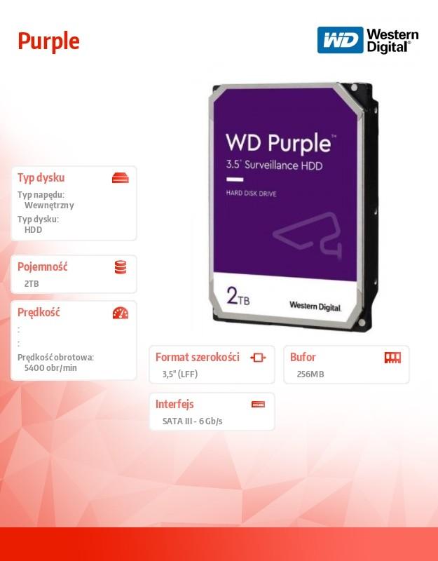 Western Digital Surveillance Hard Drive Violetinė WD22PURZ 5400 RPM, 2000 GB