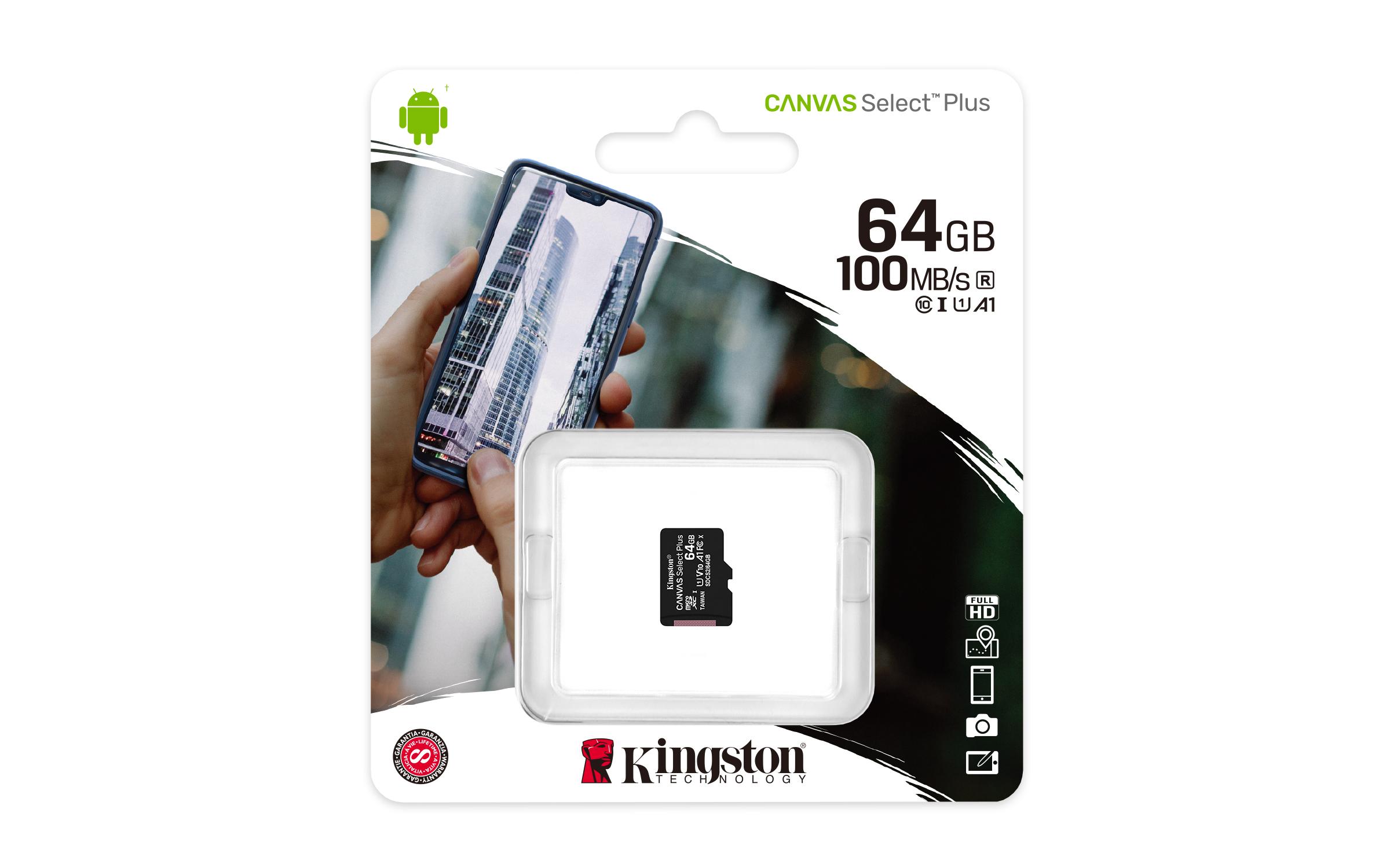 Atminties kortelė Kingston Canvas Select Plus MicroSDXC, 64 GB