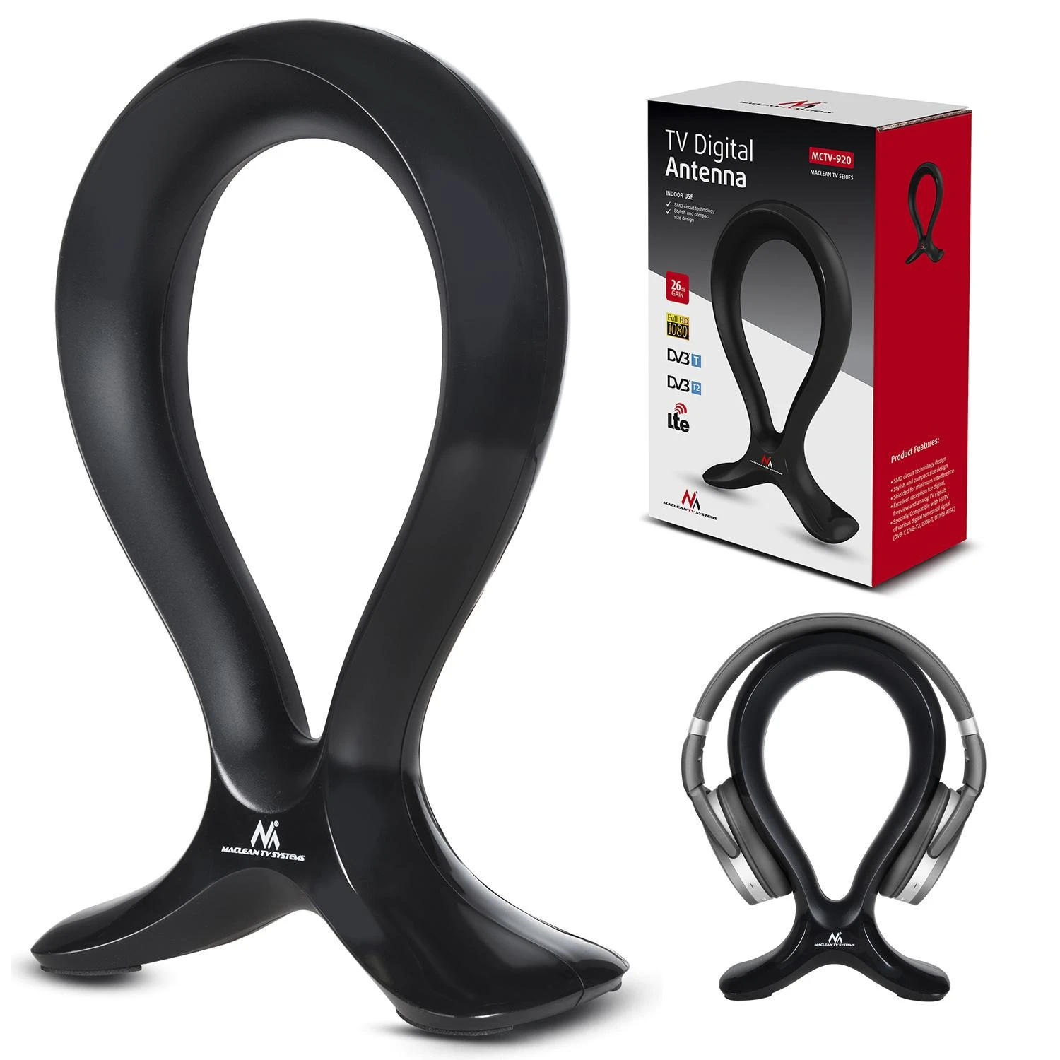 MACLEAN MCTV-920 Maclean MCTV-920 vidaus antena 2 in 1+ ausinių stovas HDTV DVB-T2 DVB-T LTE