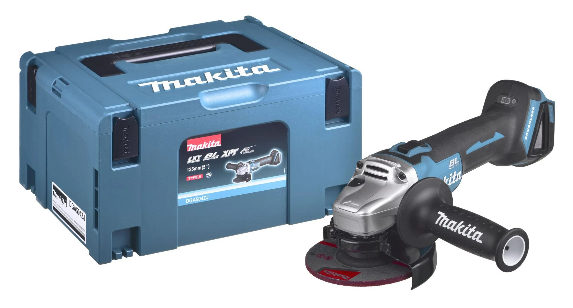 Makita Akumuliatorinis kampinis šlifuoklis DGA504ZJ 18V, 125mm su lagaminu (Be akum. ir kroviklio)