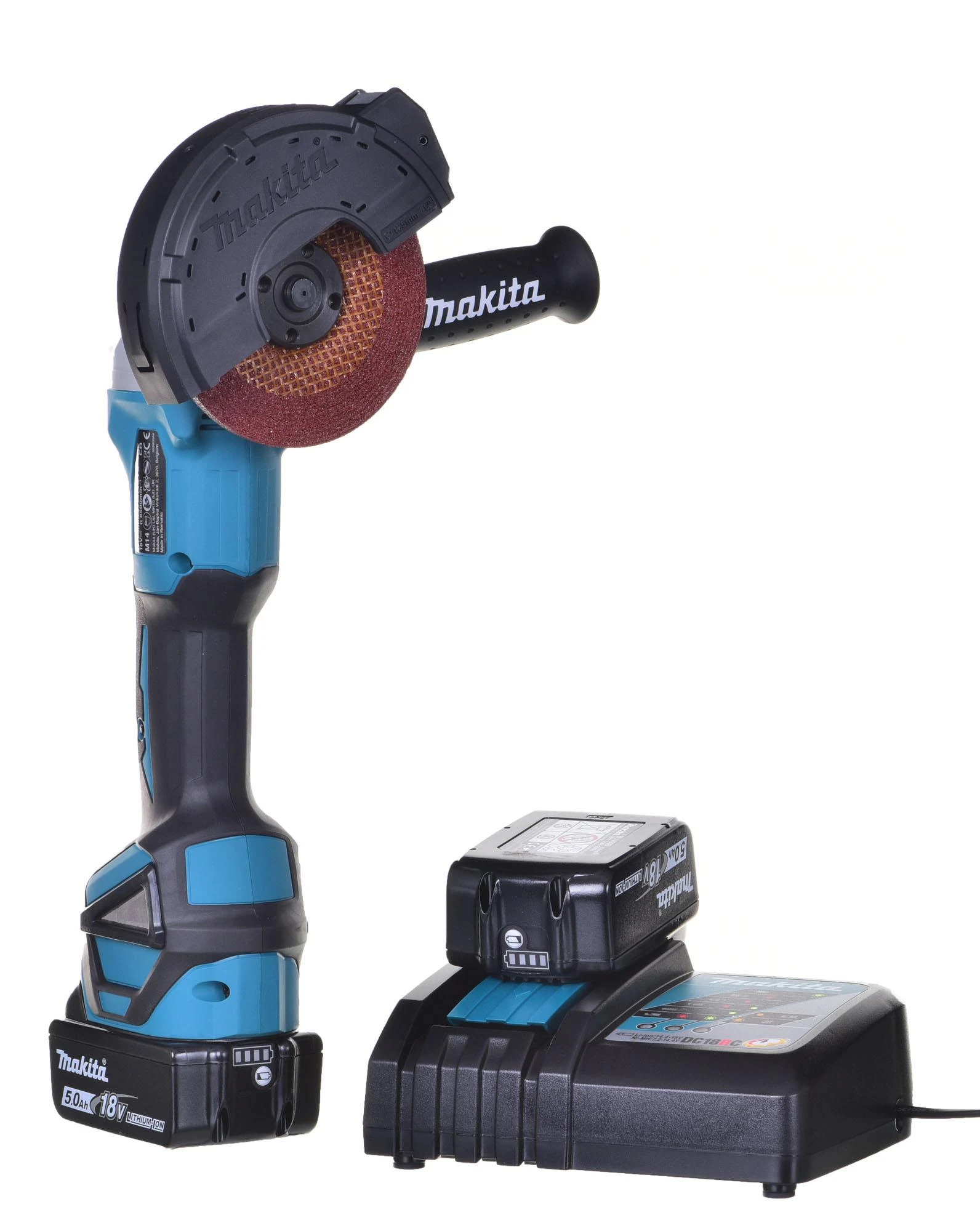 MAKITA KAMPINIS ŠLIFULĖLIS 18V‐125mm 2 x 5.0Ah LI-ION REG. BLDC lagaminas MAKPAC DGA513RTJ